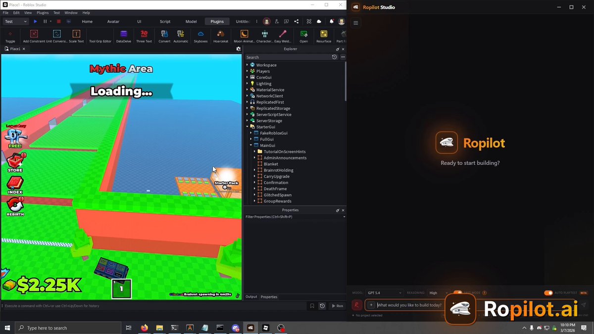 Ropilot Studio GPT-5.4 announcement video thumbnail showing Roblox AI playtesting