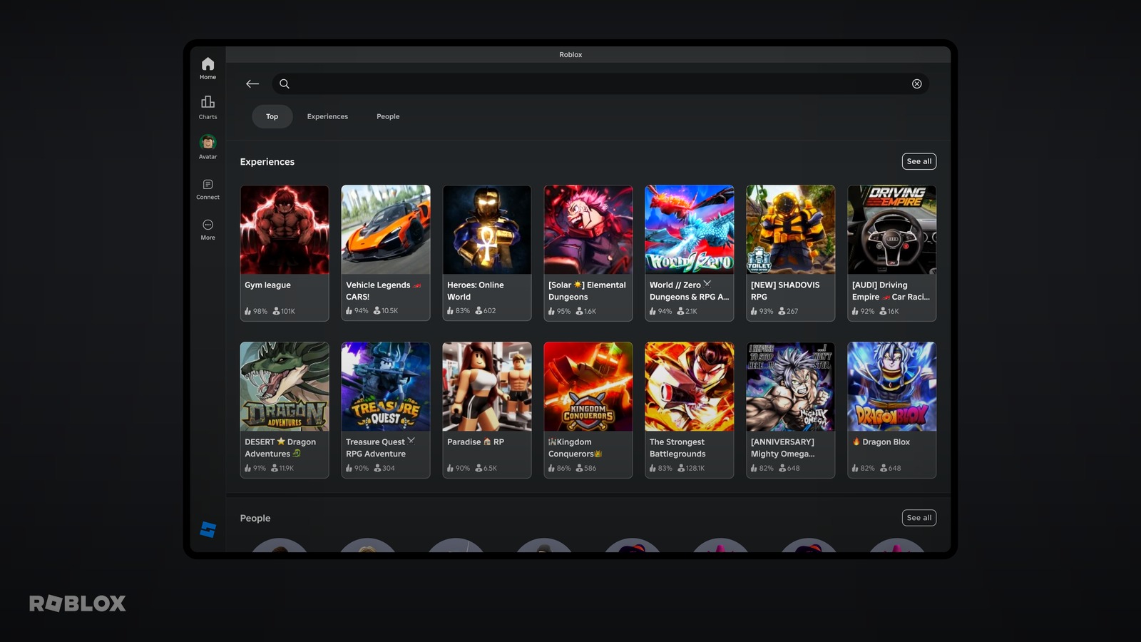 Roblox experience discovery grid used for a comparison of Roblox AI tools