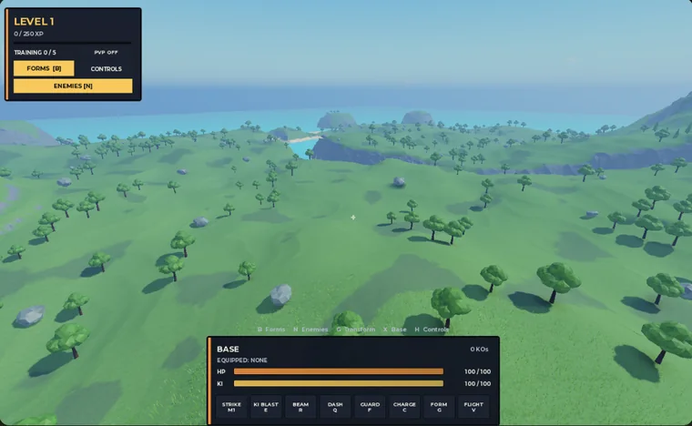 Open-world map with a combat HUD, built with Ropilot